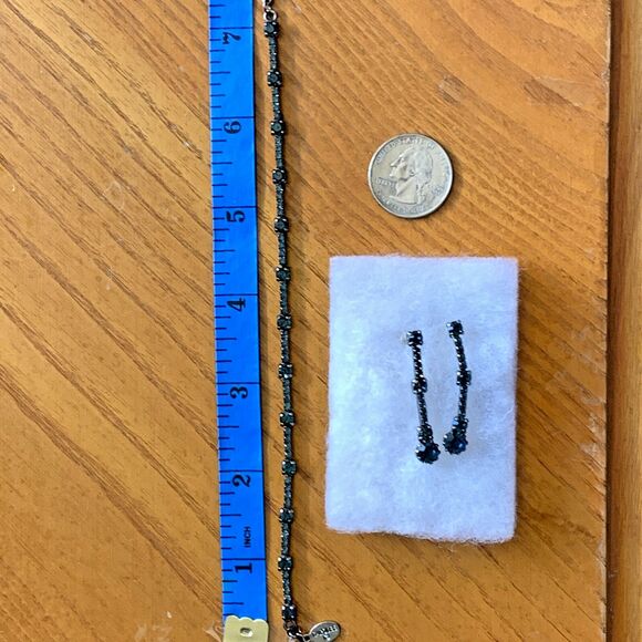 Carolee Blue Crystal Tennis Bracelet & Drop Earrings Set Gun Metal Dainty - Picture 7 of 7